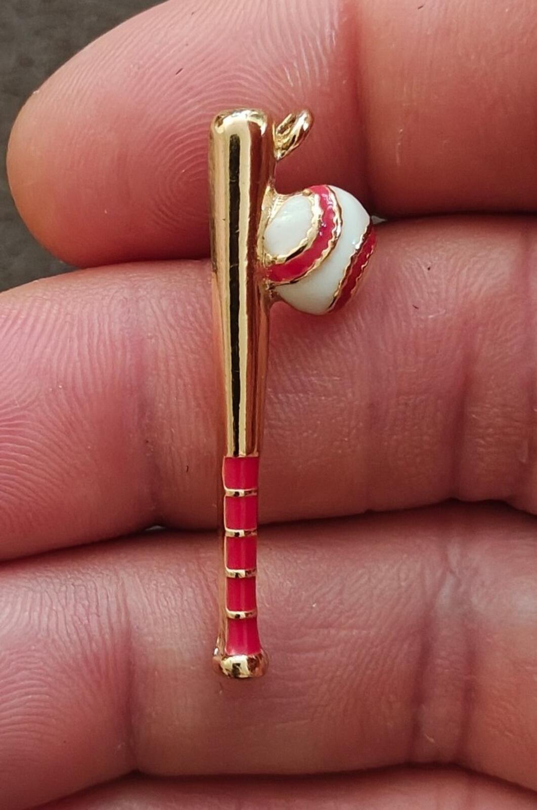 1980s Gold Tone With Red Enamel Baseball Bat & Ball Charm