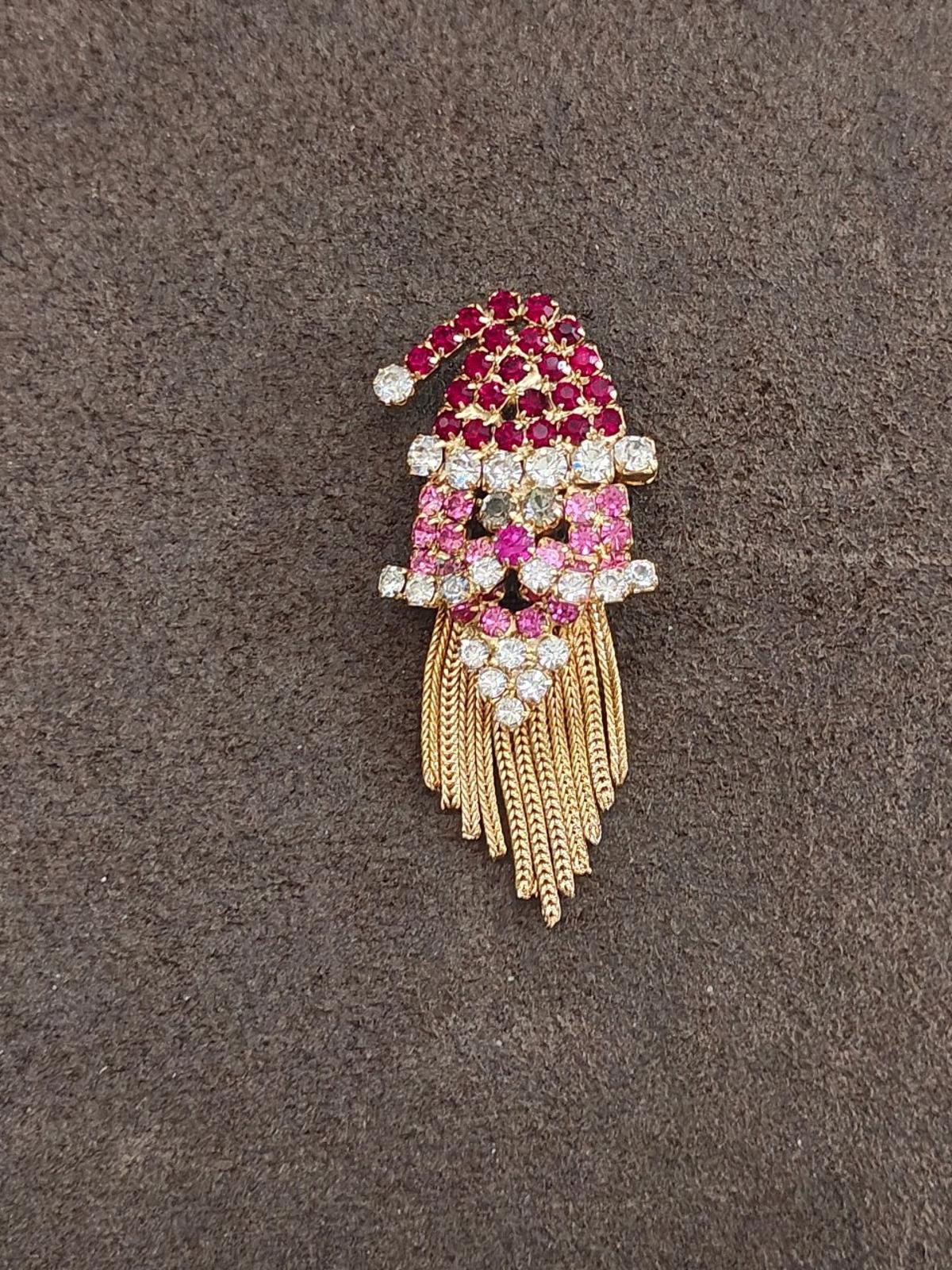 1960s Signed Hobe Gold Tone With Sparkling Austrian Rhinestones Santa Brooch
