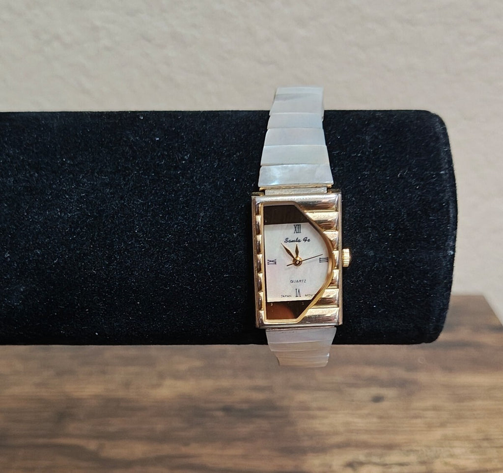 1980s/90s Santa Fe Asymmetric Quartz Women's Watch Mother of Pearl Dial & Band