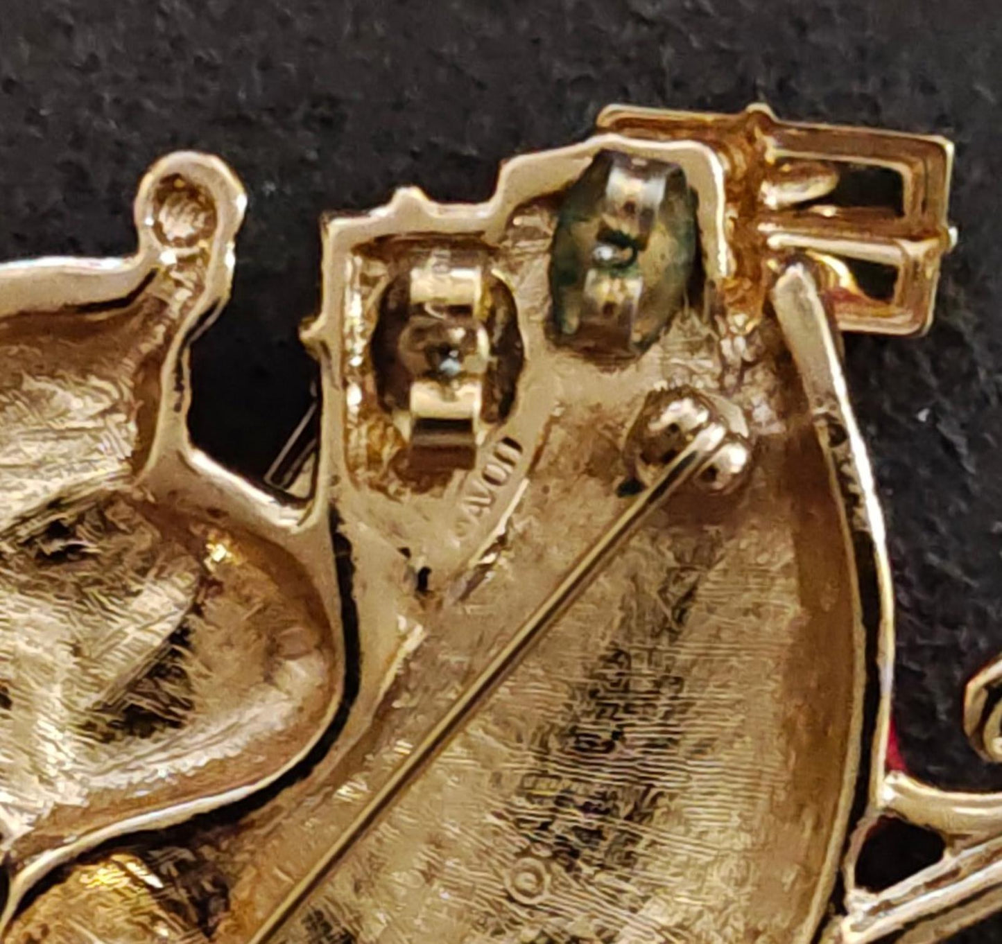 1970s Avon Santa Sleigh Ride Surprise Gold Tone Enamel Brooch and Earring Set