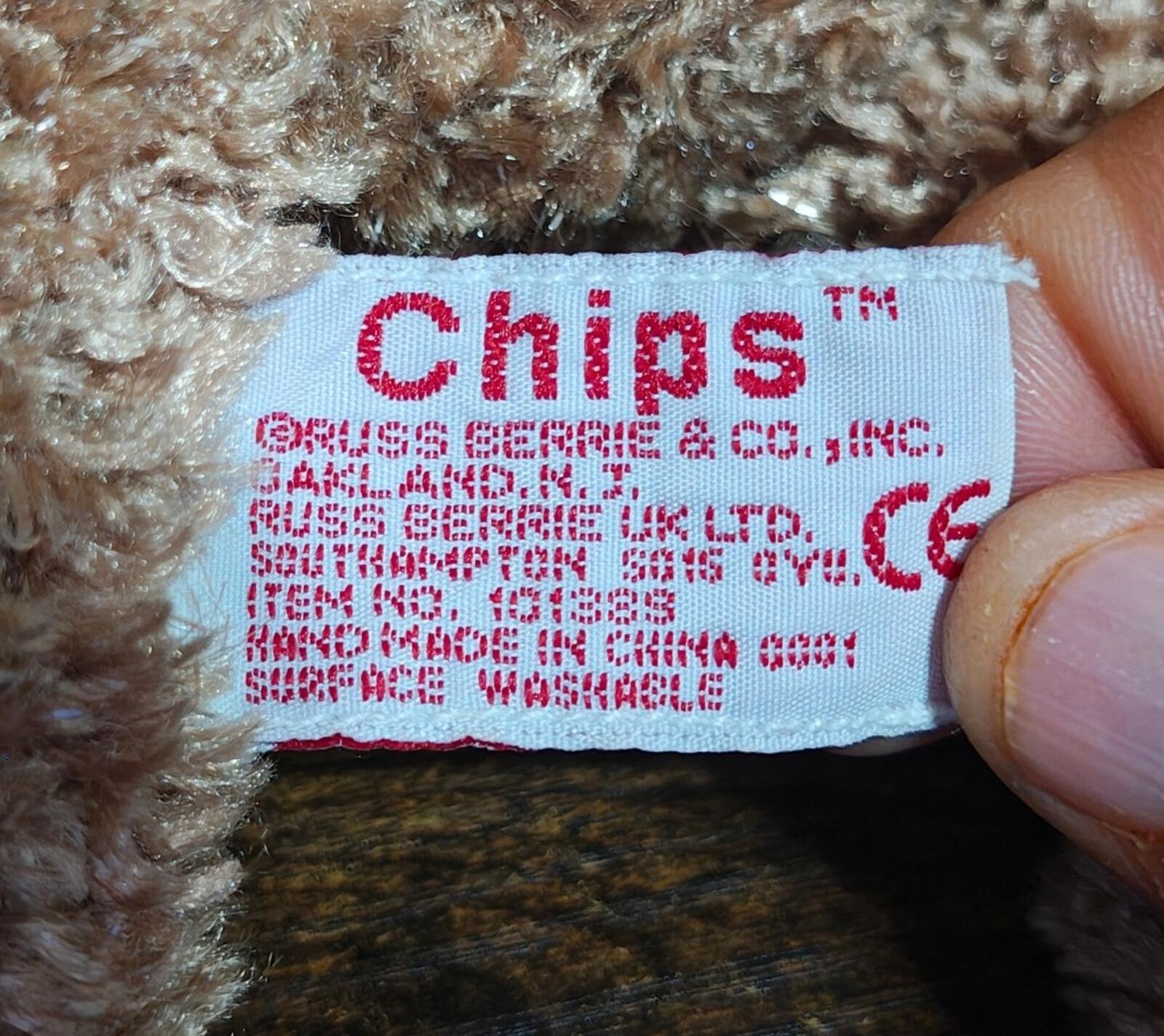 1990s Retired Russ Berrie Chips," Teddy Bear Beanbag Plush