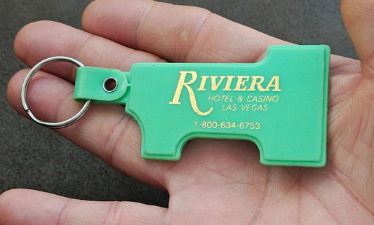 1990s Vintage Riviera Hotel & Casino Las Vegas Green Plastic Keychain