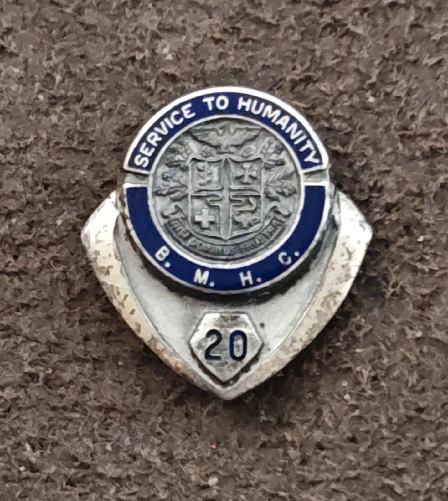 1970s Sterling Silver Boone Memorial Health Complex 20 Year Service Enamel Pin