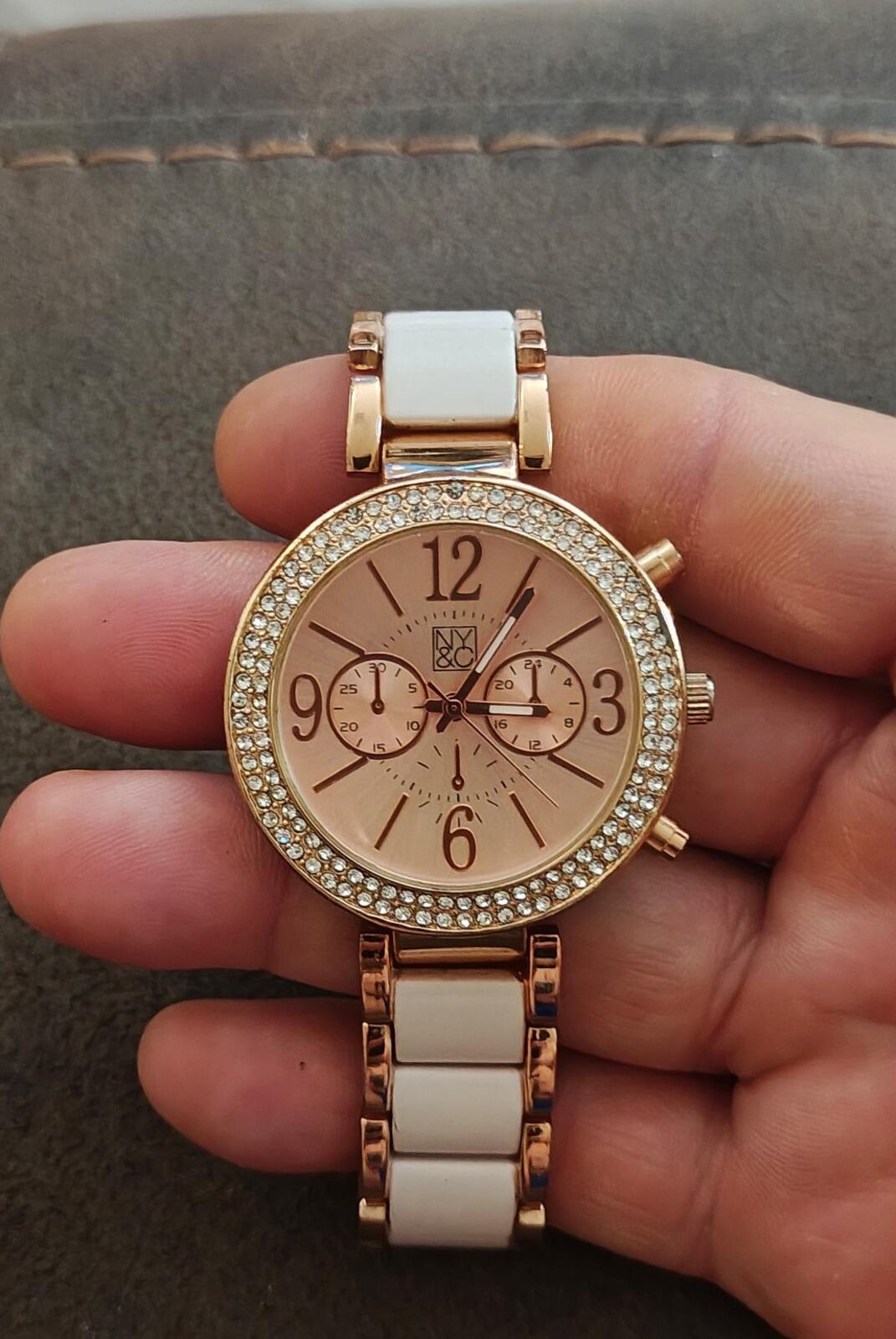New York & Company (NY&C) Ladies Rose Gold Tone With Rhinestones Fashion Watch