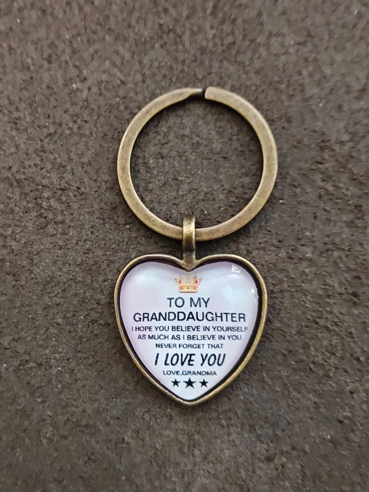 To My Granddaughter Inspirational Brass Tone Keychain