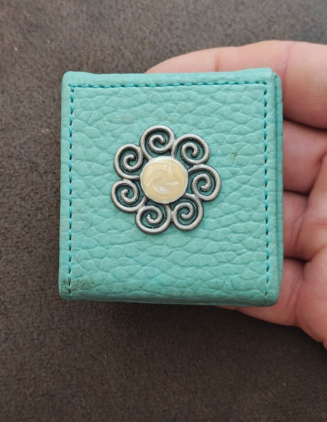 1980s Turquoise Pebbled Swirl Design Mini Trinket & Pill Box