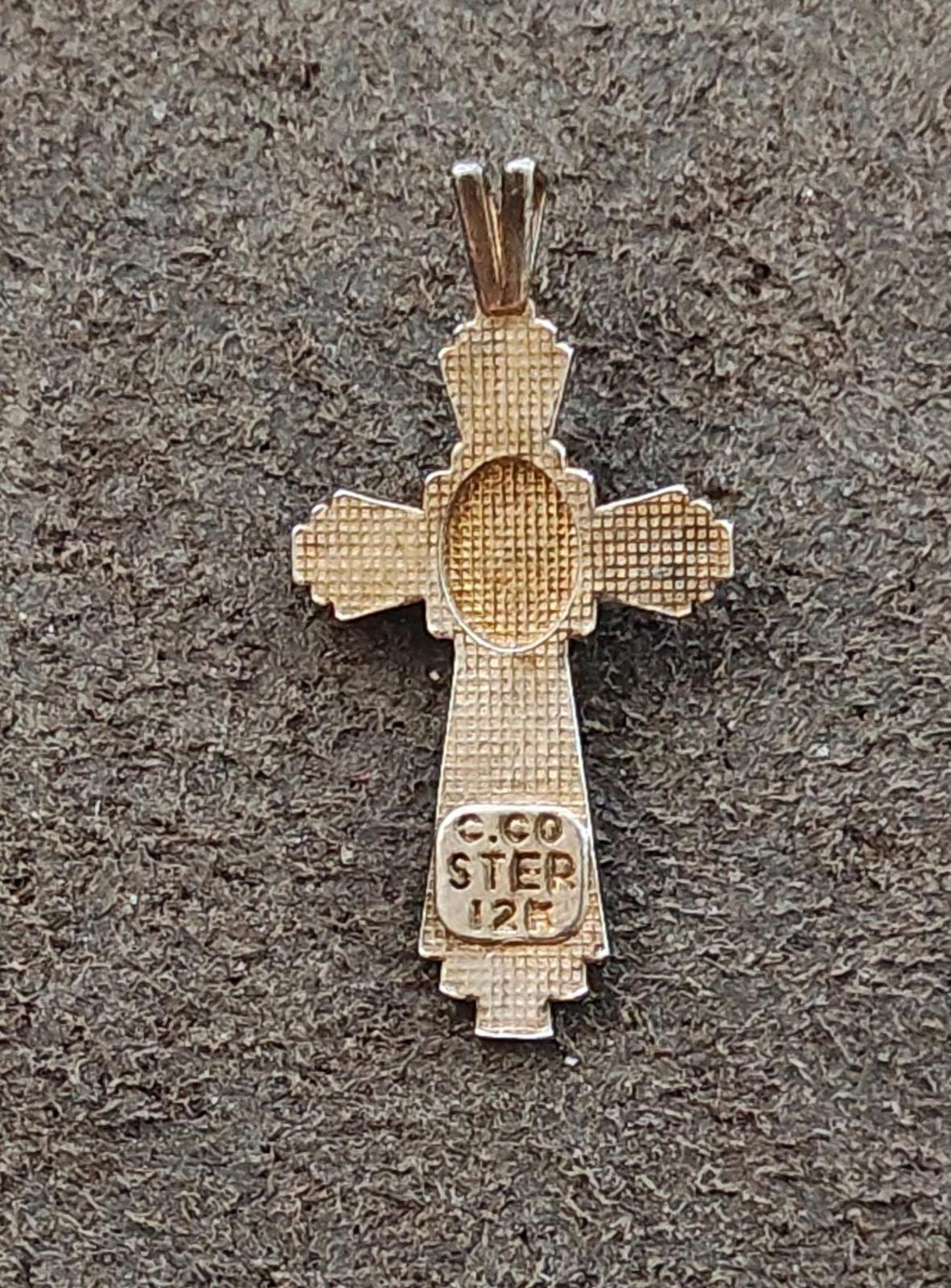 80s Coleman Co. Black Hills 12 Kt Gold & Sterling Silver Turquoise Cross Pendant