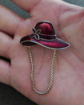 1990s Gold Tone Red Enamel Red Hat Society Hat Pin Brooch