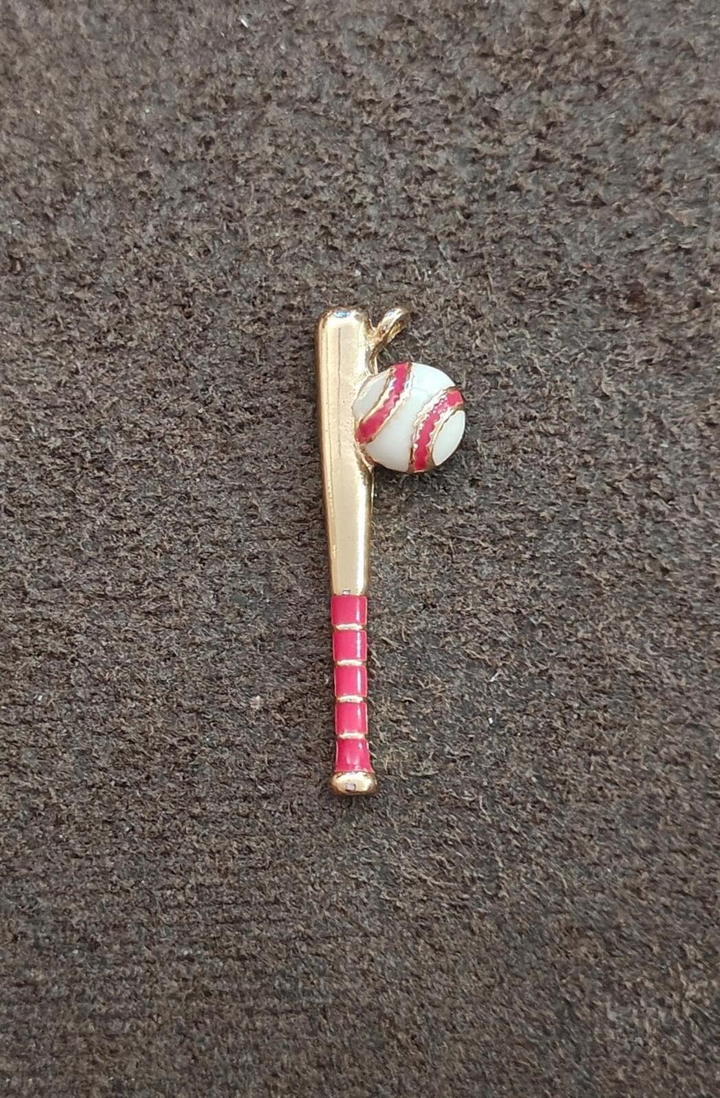 1980s Gold Tone With Red Enamel Baseball Bat & Ball Charm