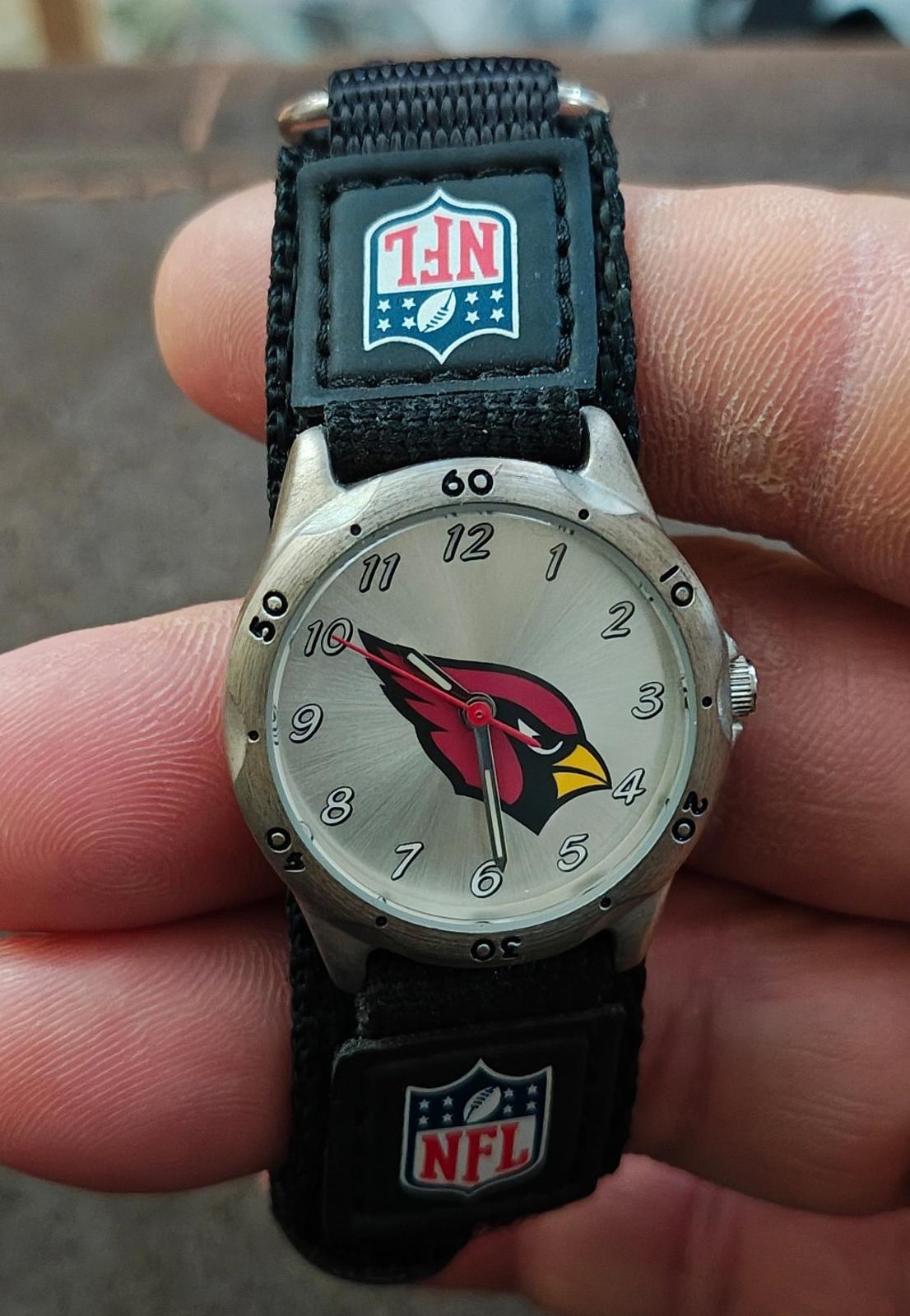 Arizona Cardinals Kids NFL Rookie Watch Black Nylon Strap Silver Dial