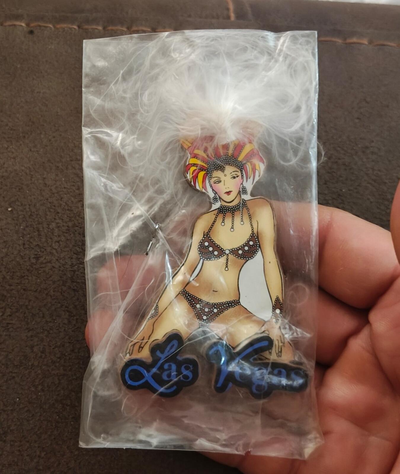 90s Rare HTF Las Vegas Showgirl With Real Feather Refrigerator Magnet/Magnet New