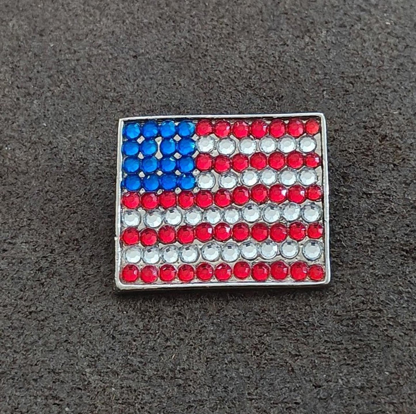 1980s Gold Tone American Flag With Red White and Blue Rhinestones Brooch