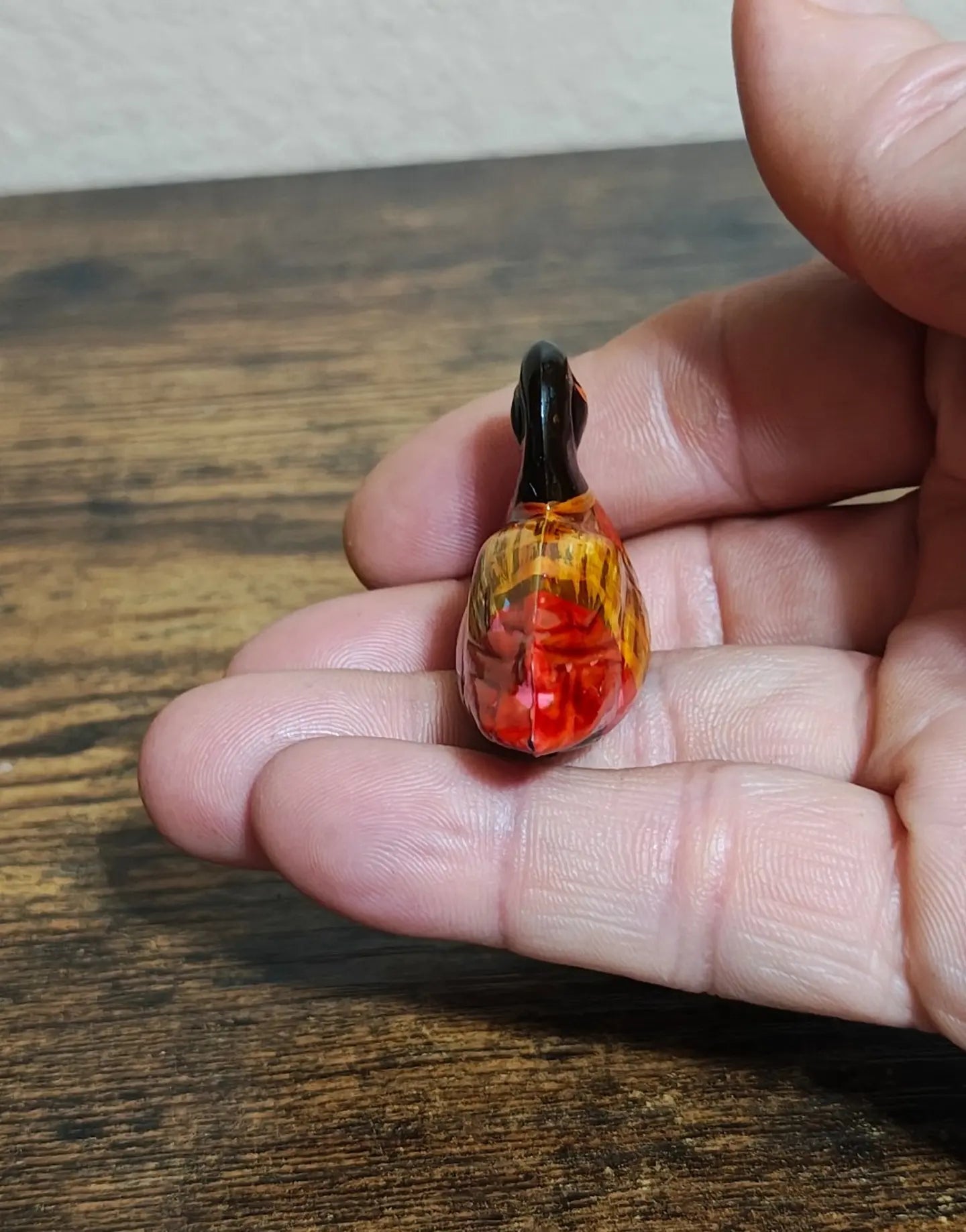 1980s Handmade Hand painted Small Mandarin Duck Wood Figurine