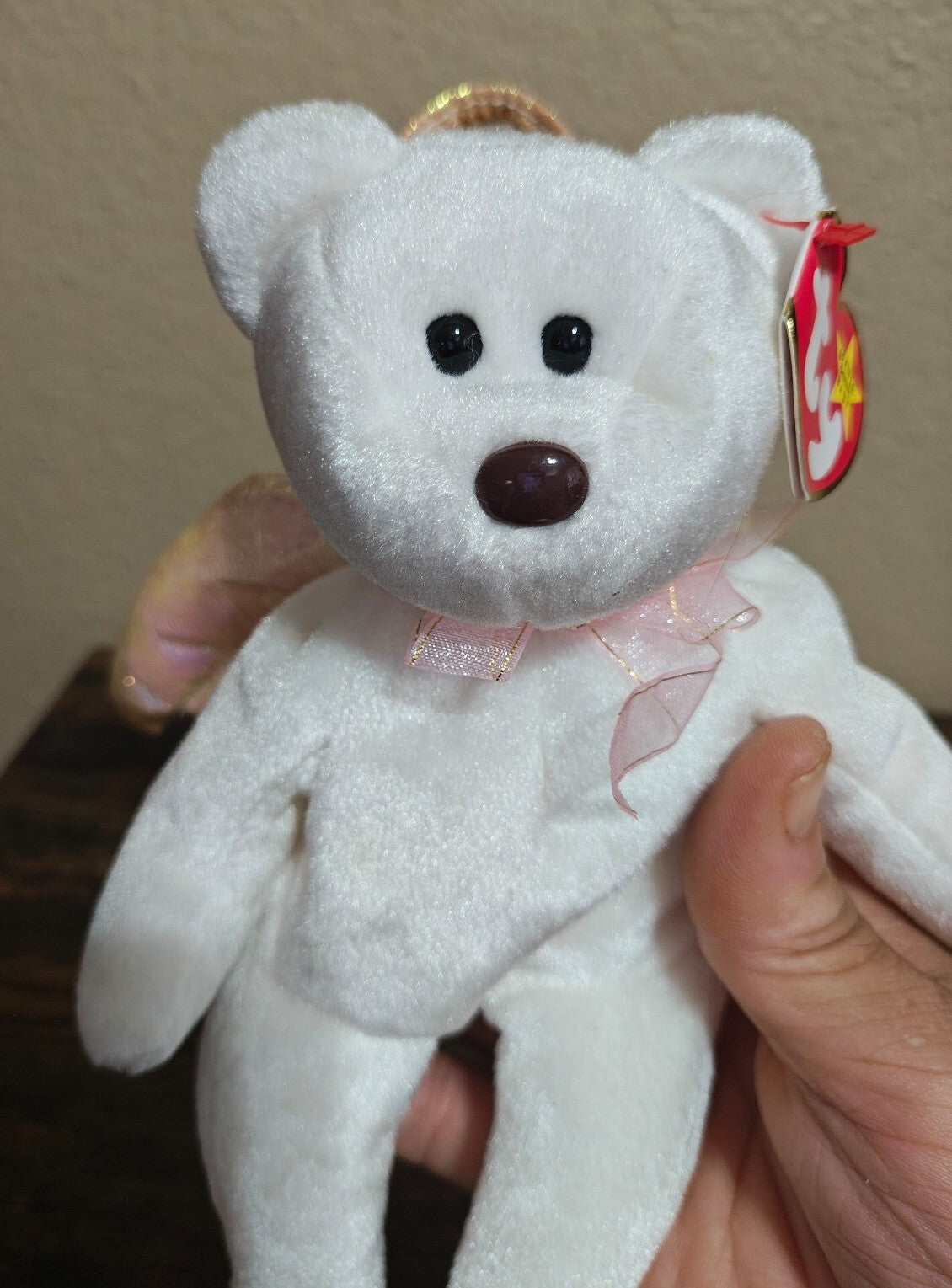 1998 Rare Retired Ty Halo the Angel Bear Beanie Baby Plush
