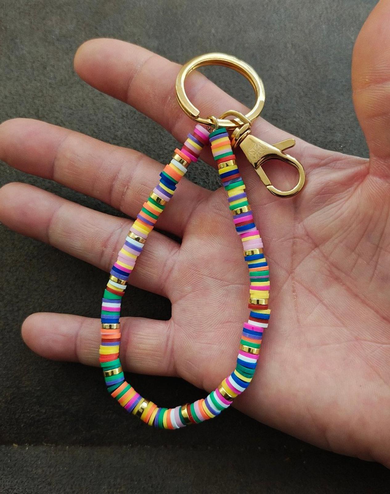Colorful Handmade Heishi Beaded Bracelet Keychain
