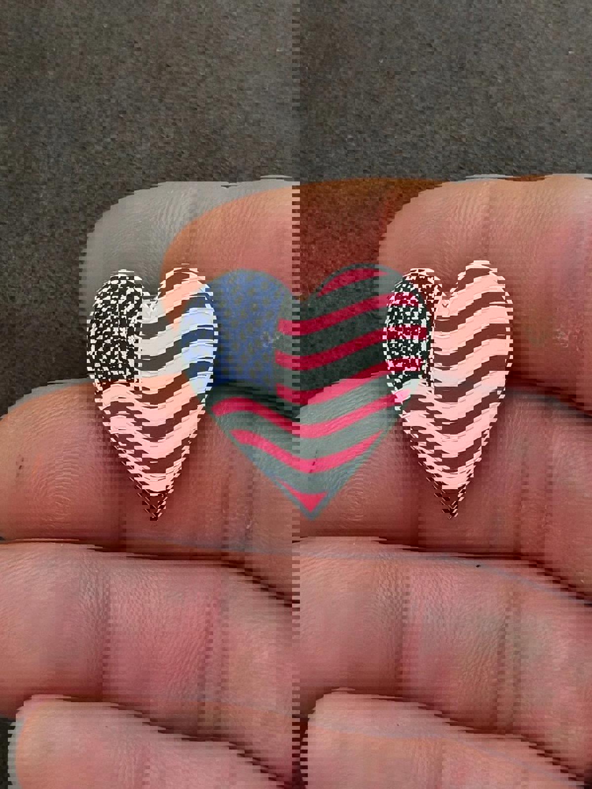 1980's Wavy American Flag Heart Silver Tone Pin