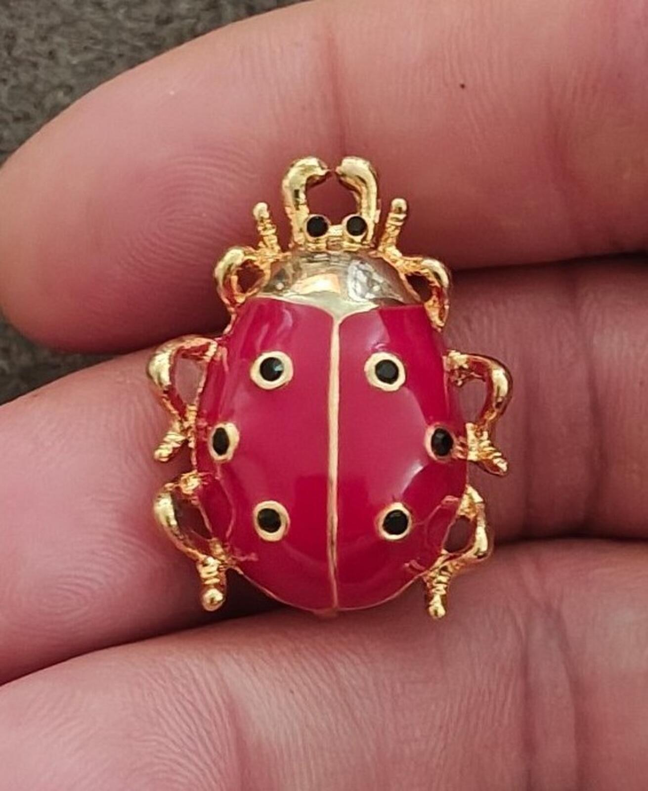 1980s Gold Tone With Red Enamel Ladybug Brooch, a highly collectible