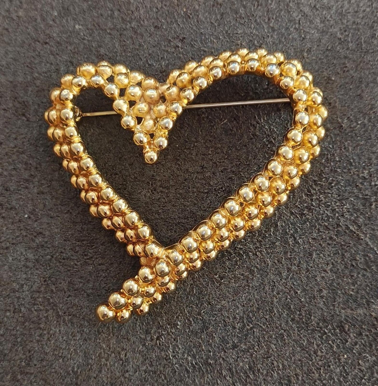 1980s Signed Fernando Originals Gold Tone Beaded Heart Brooch