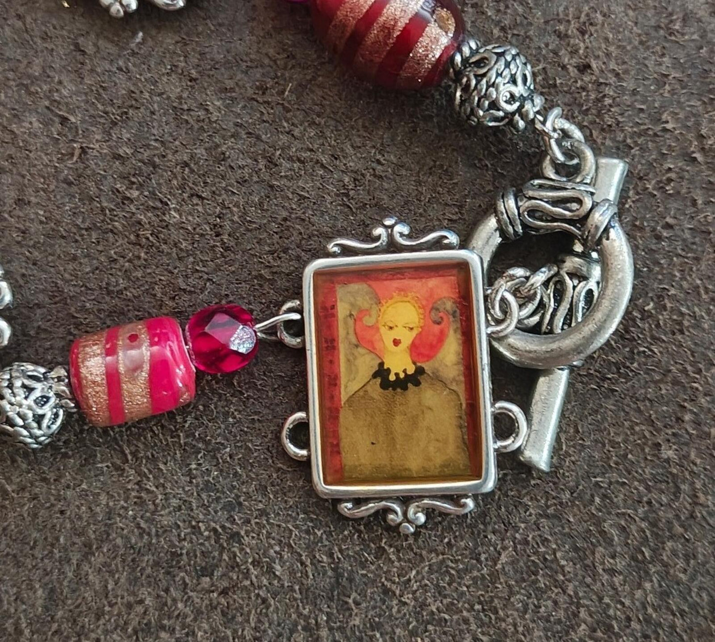 1990s Retired Brighton Silver Plate Portrait Link Bracelet (Peace & Joy Series)