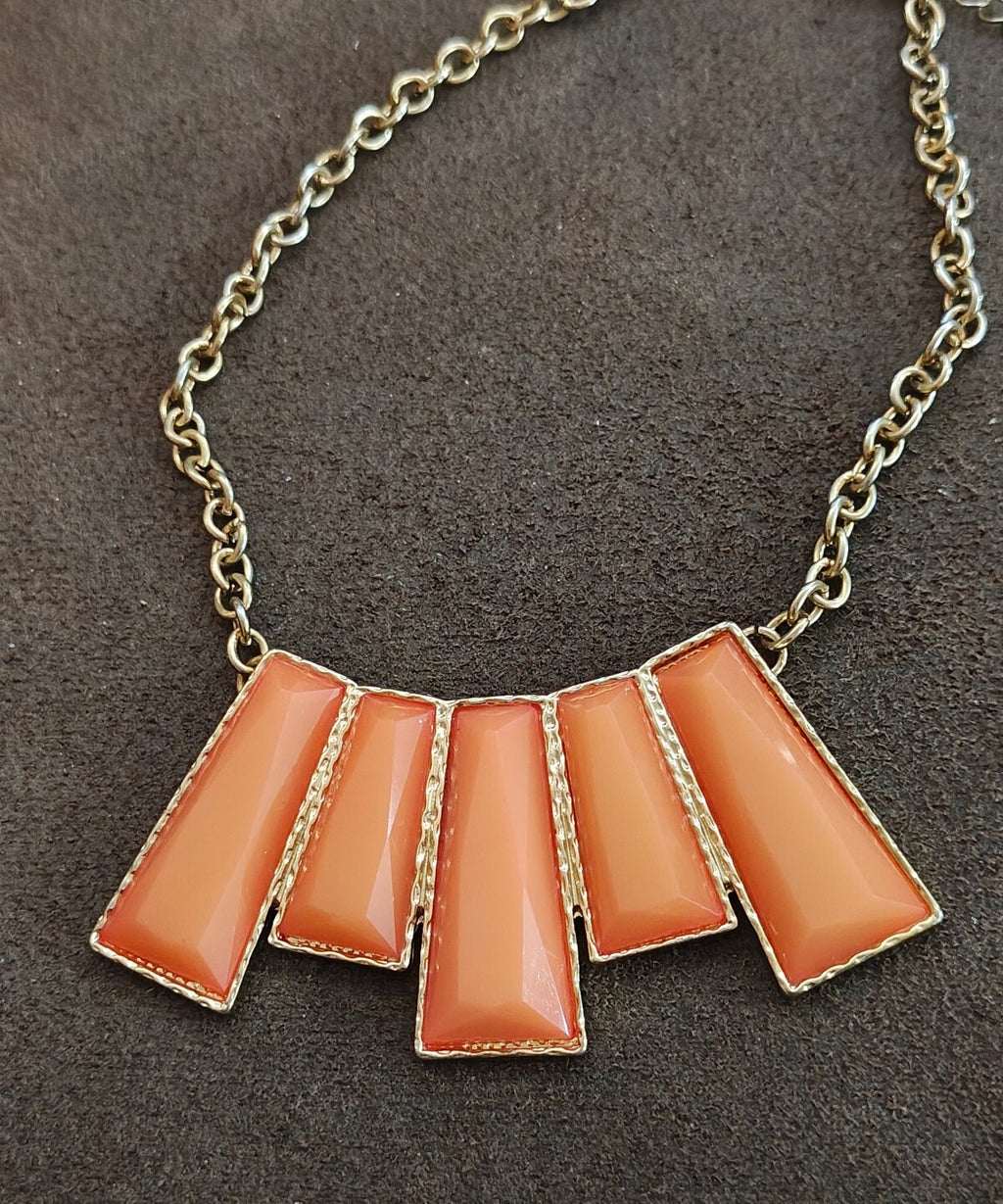 Orange Resin Geometric Bib Statement Necklace.