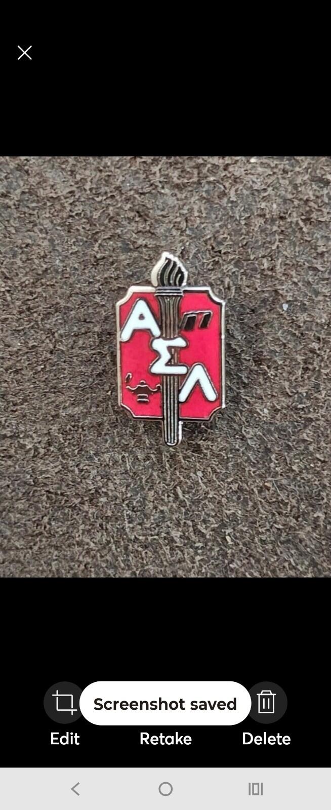 1970s/80s Alpha Sigma Lambda Honor Society (ΑΣΛ) Silver Tone Enamel Pin New