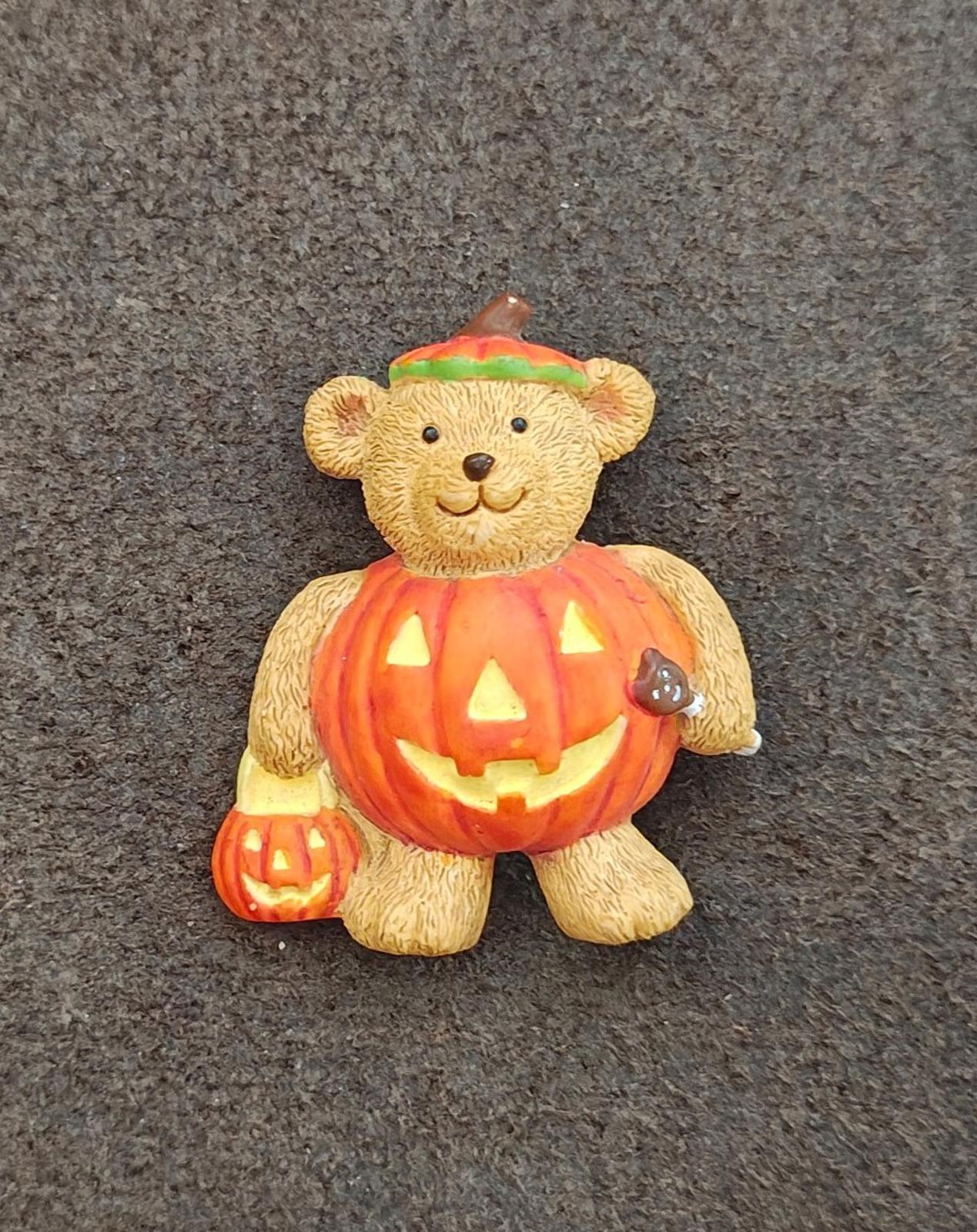 1990s Teddy Bear Dressed In a Jack-o'-Lantern Costume Brooch