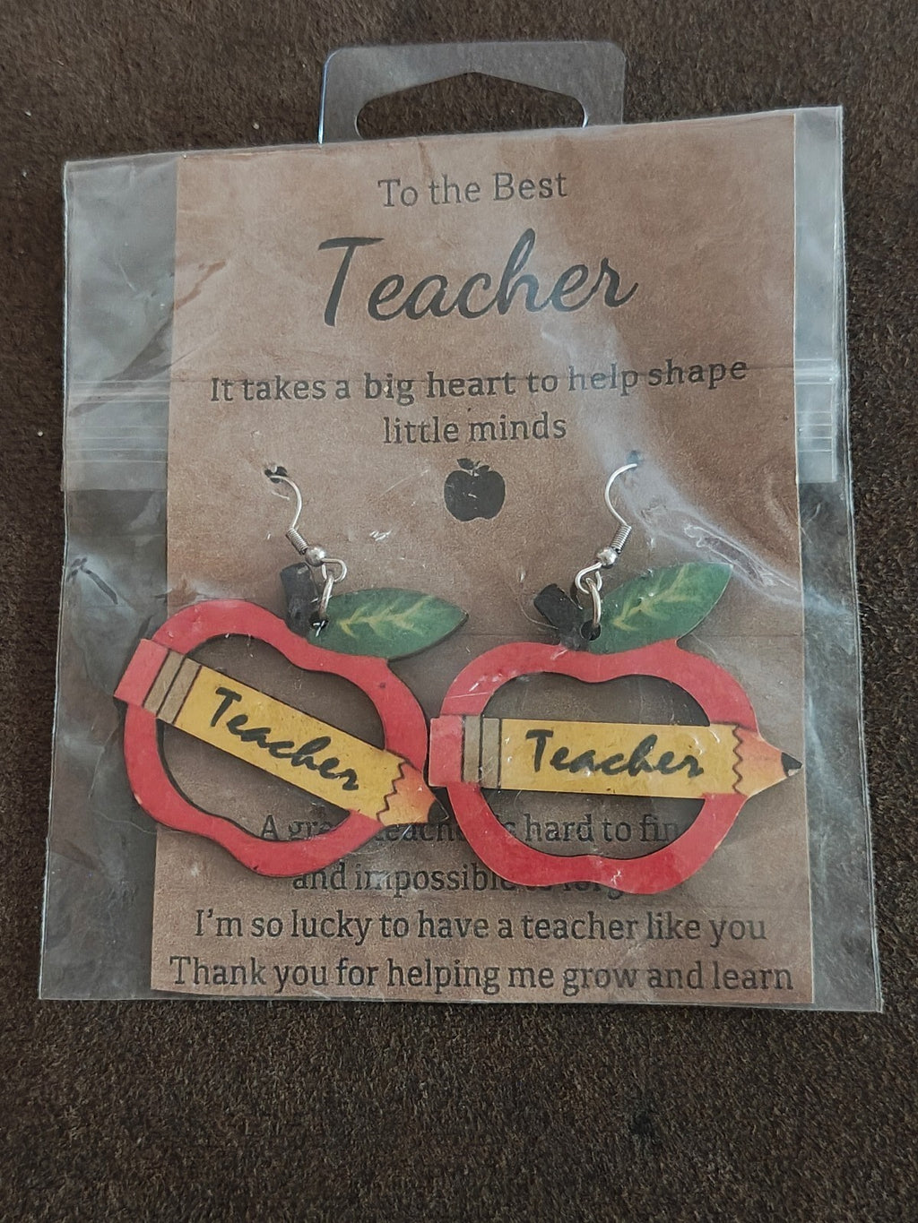 Lightweight Wooden Teacher Appreciation Dangle Earrings New
