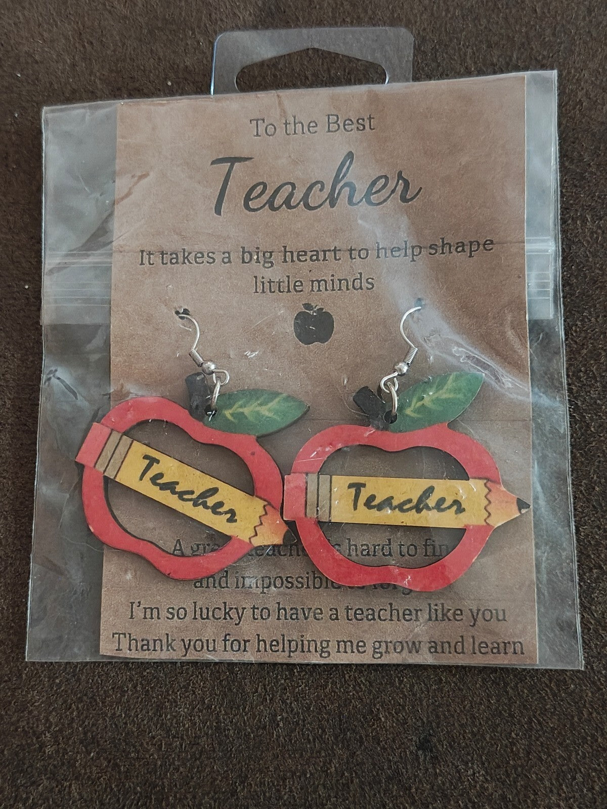 Lightweight Wooden Teacher Appreciation Dangle Earrings New