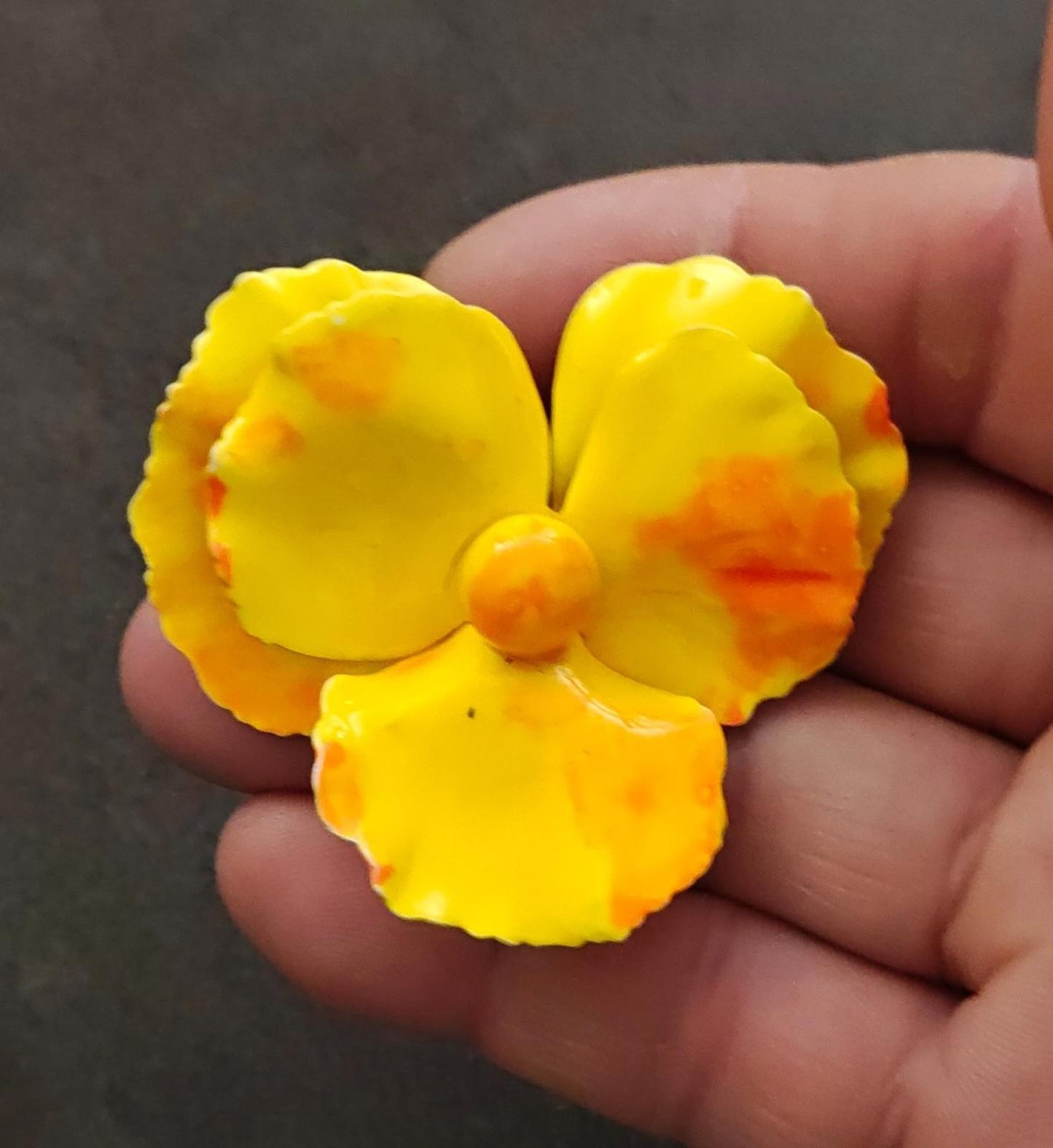 1960s Vintage Metal With Yellow Enamel Flower Statement Brooch Pin