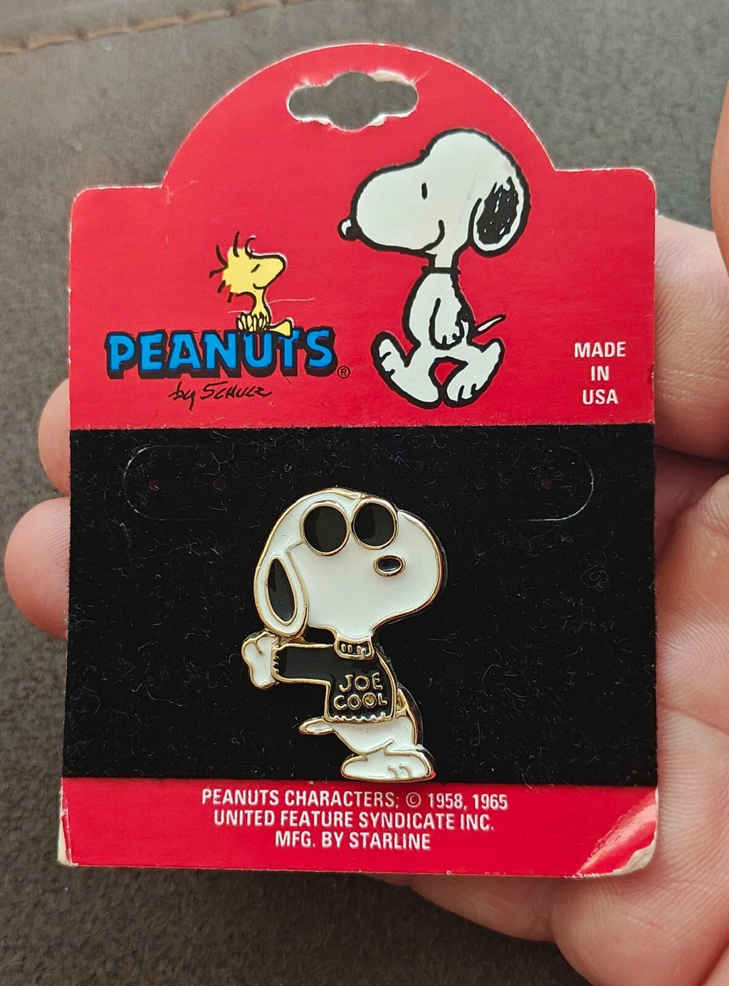 1980s Peanuts Snoopy Joe Cool Gold Tone Enamel Pin