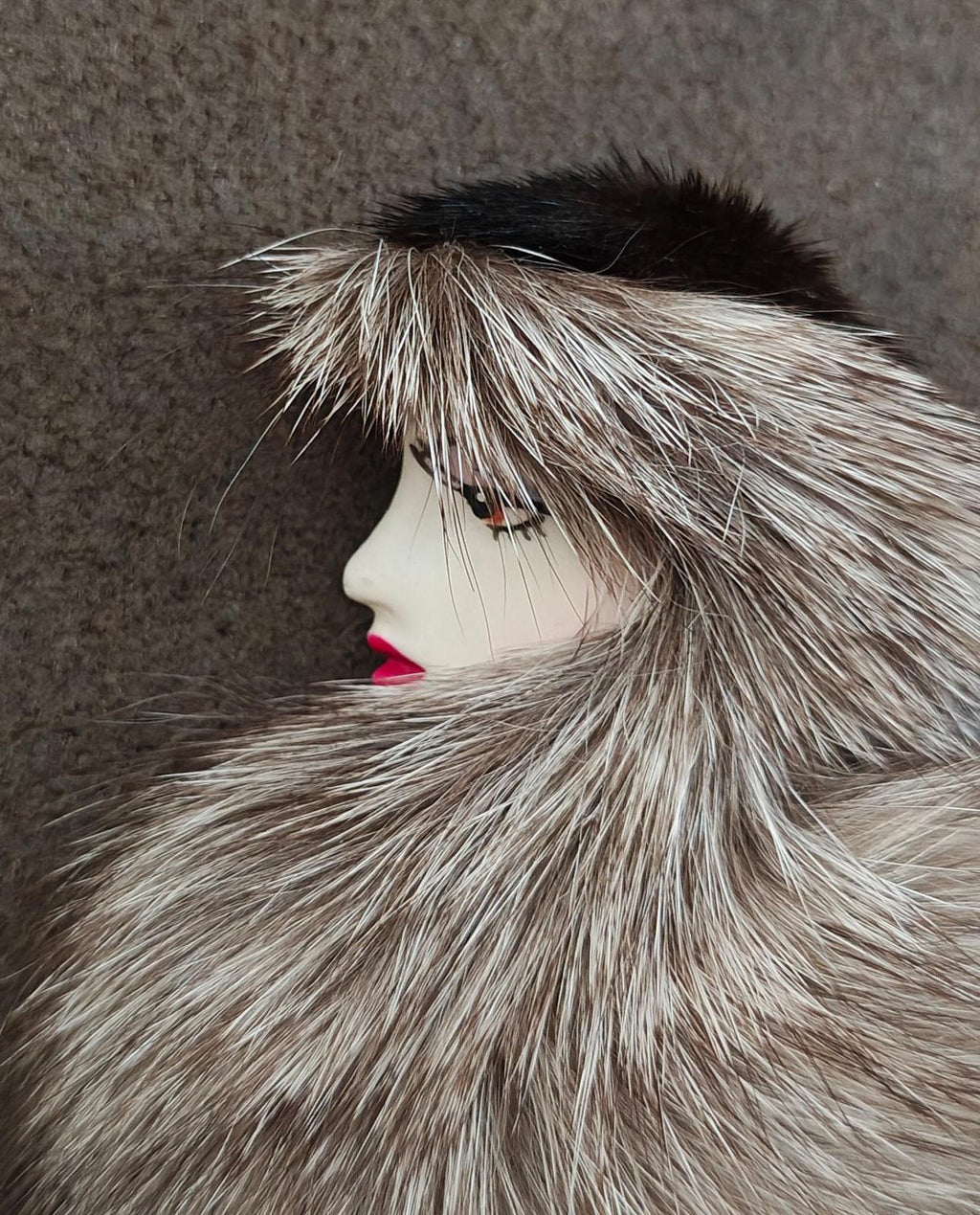 1980's Han Shin Fur Co Ltd Porcelain & Real Fur Brooch