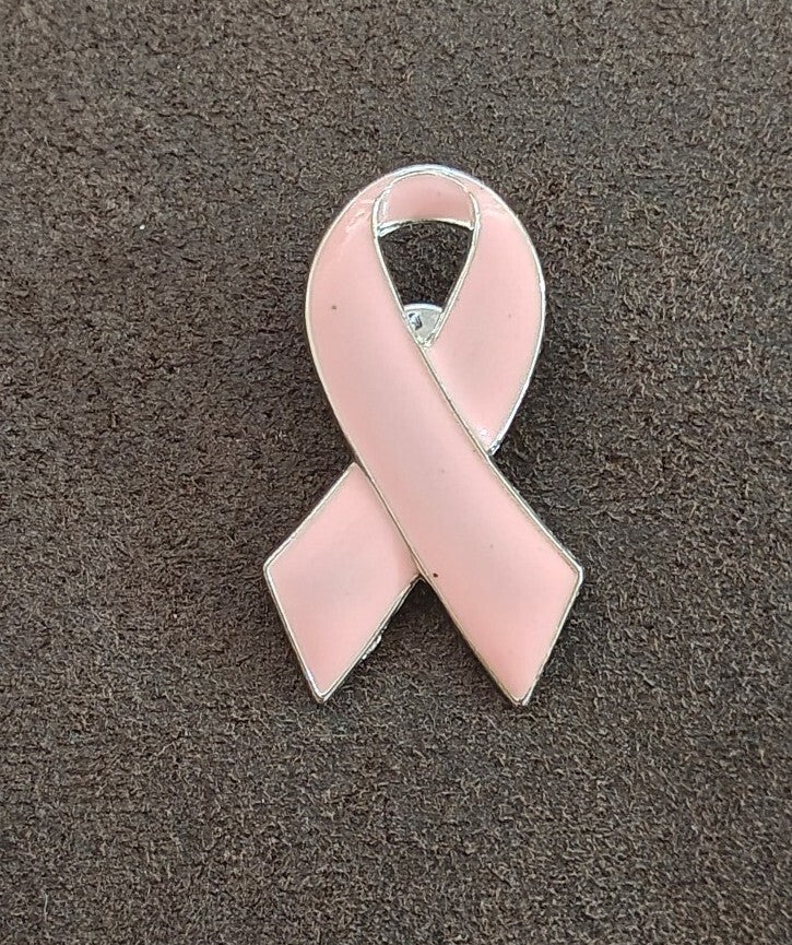 Pink Ribbon Breast Cancer Awareness Silver Tone Enamel Pin.