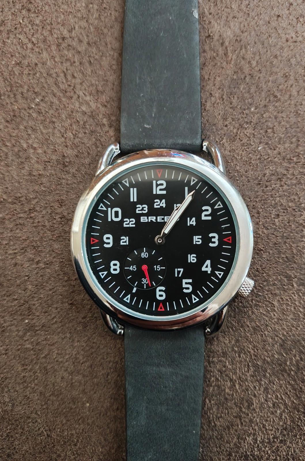 Cool Breed Regulator Leather-Band Black Dial Mens Watch With Second Sub-Dial