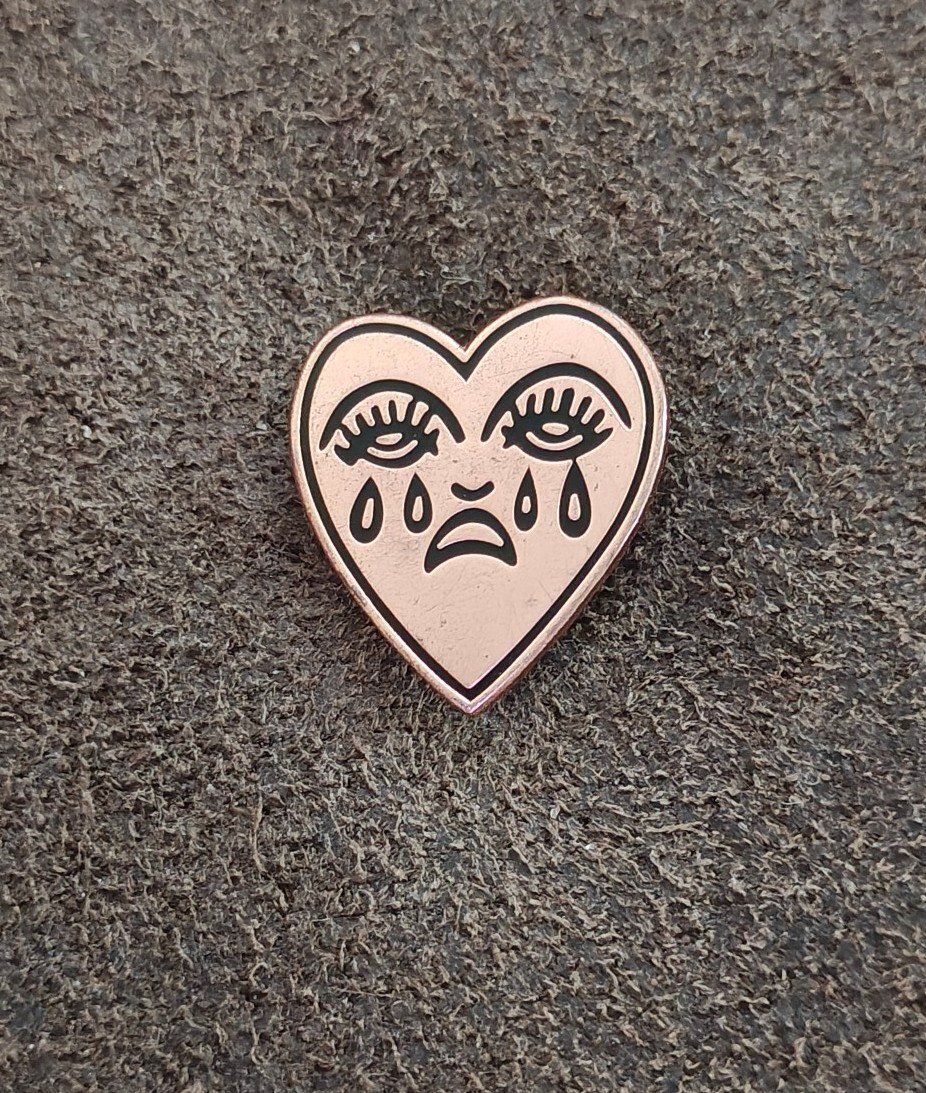 Classic American Traditional Crying Heart Rose Gold Tone & Black Enamel Pin