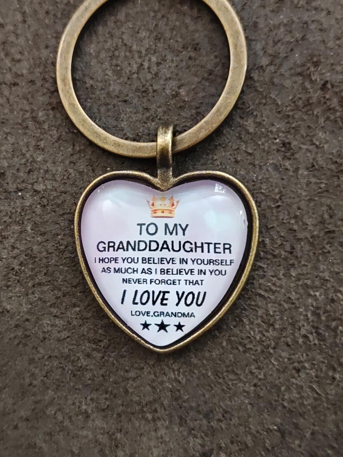 To My Granddaughter Inspirational Brass Tone Keychain