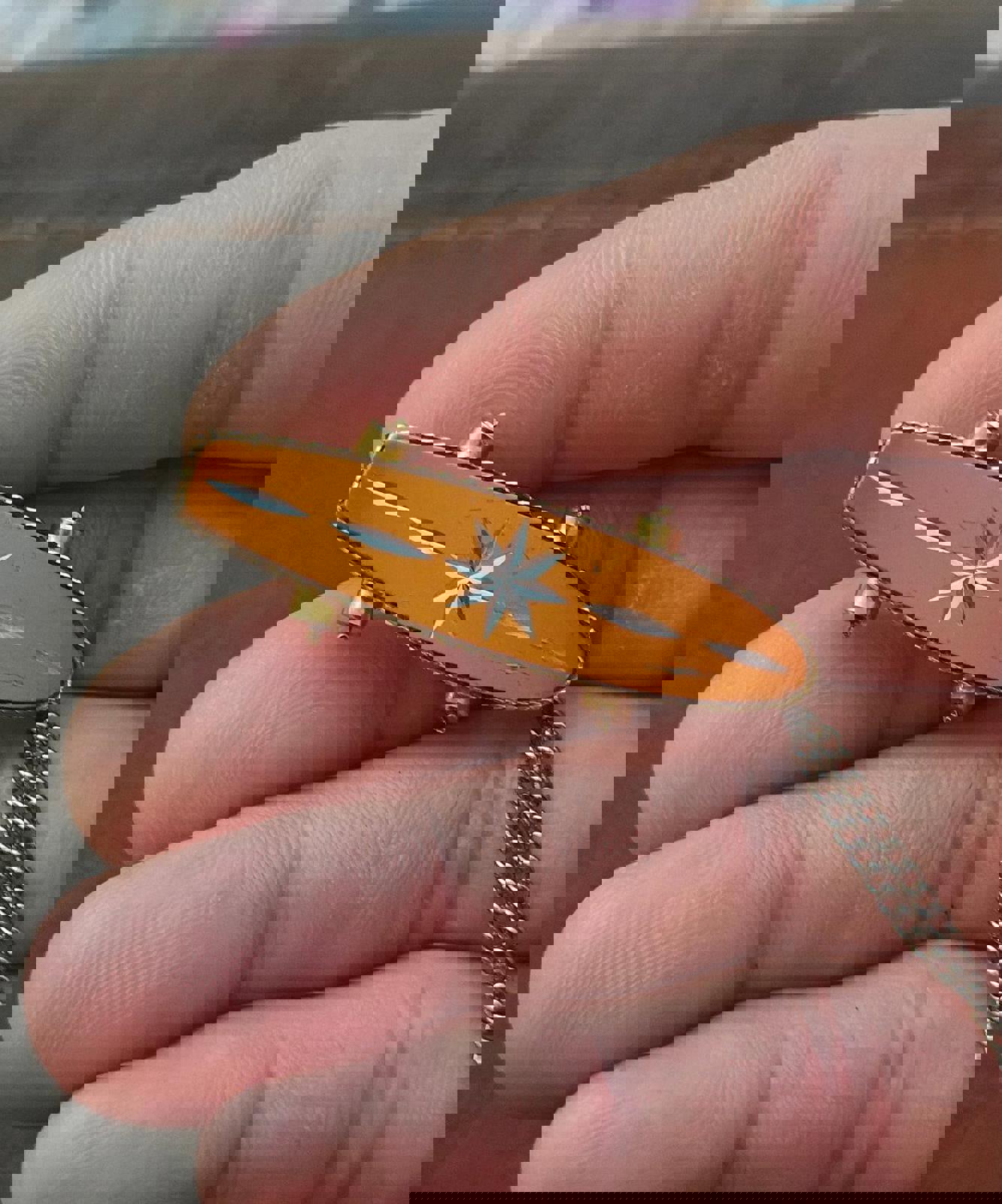 1980's MCM Starburst Skateboard Pendant Necklace with moveable wheels