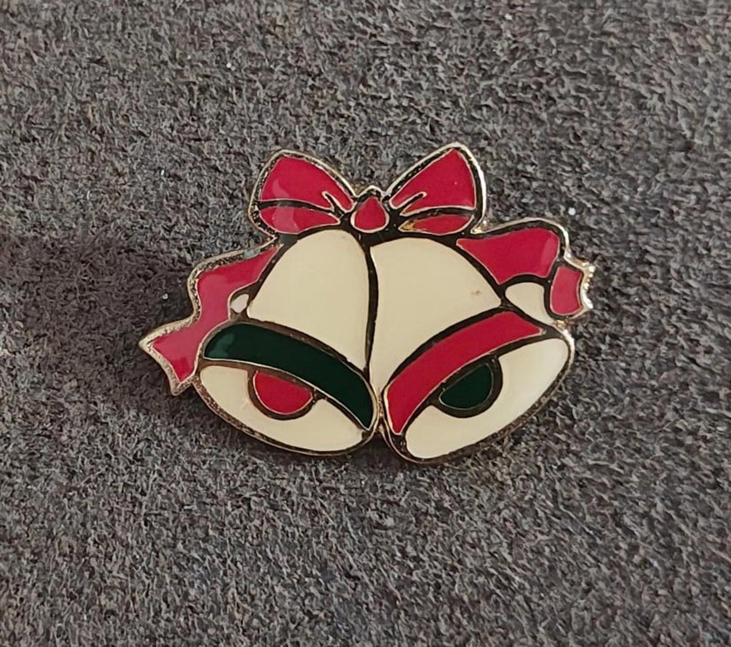 1970s Vintage Christmas Bells Gold Tone Enamel Brooch Pin