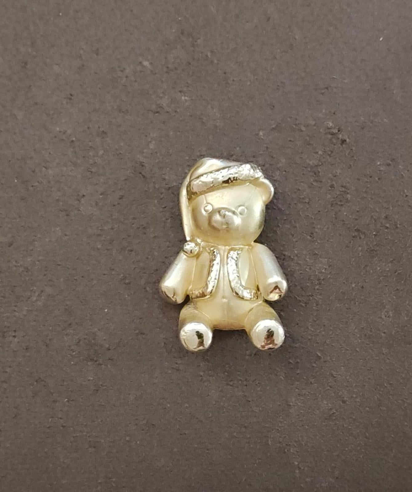 1990s AJC Gold Tone Three Dimensional Teddy Wearing a Santa Hat
