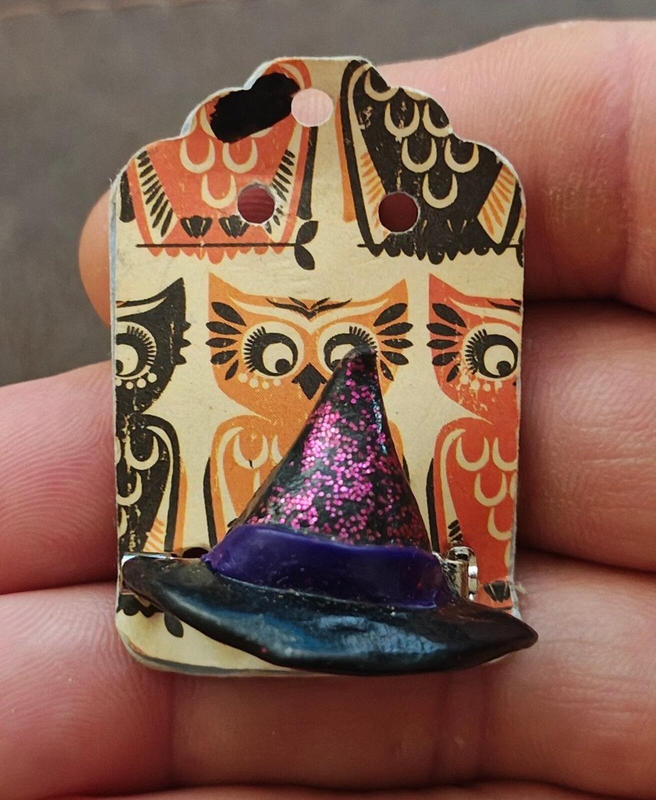 Handcrafted Clay Witch Hat With Glitter Accents Brooch