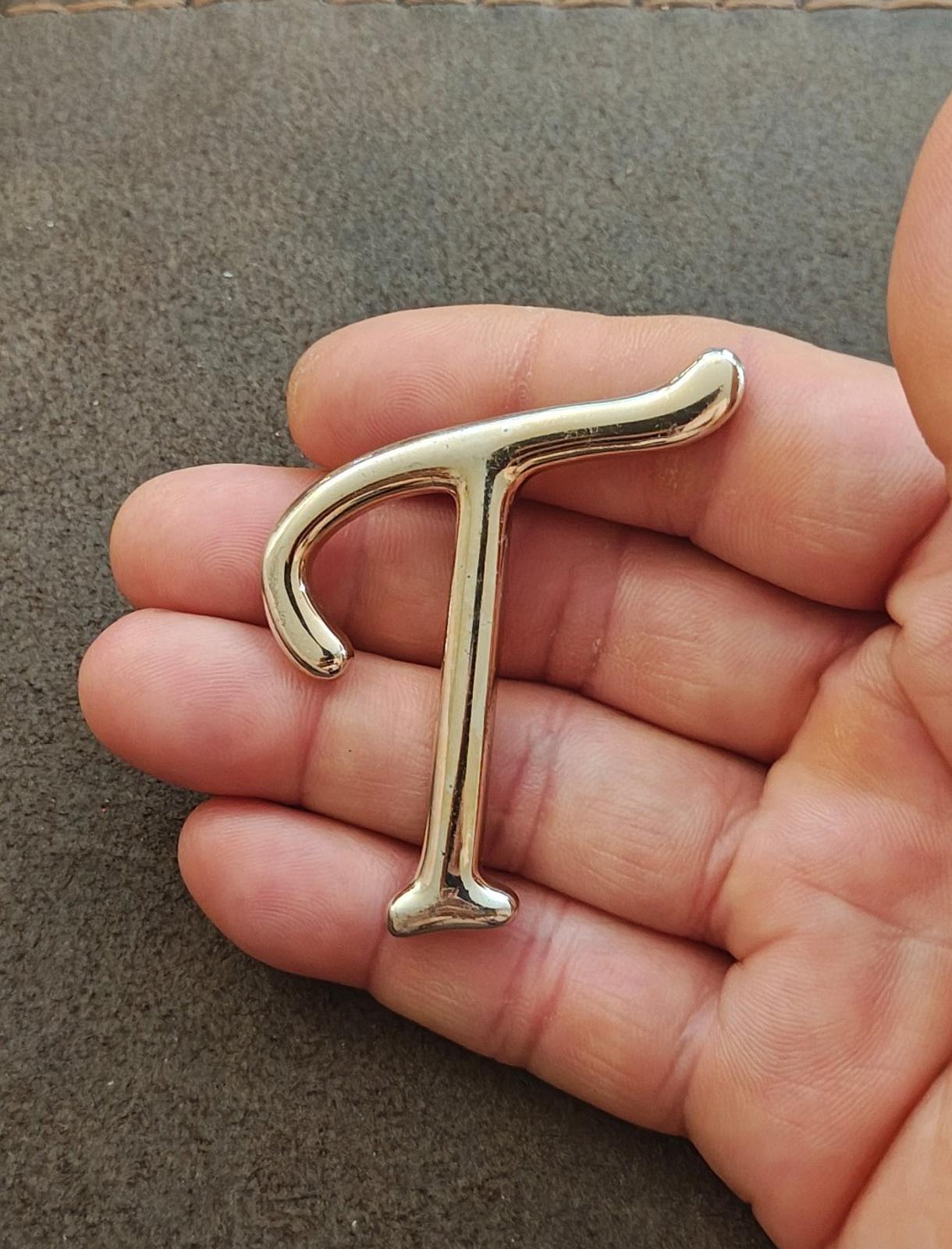 1980s Monogram Initial Letter T Silver Tone Pin/Brooch