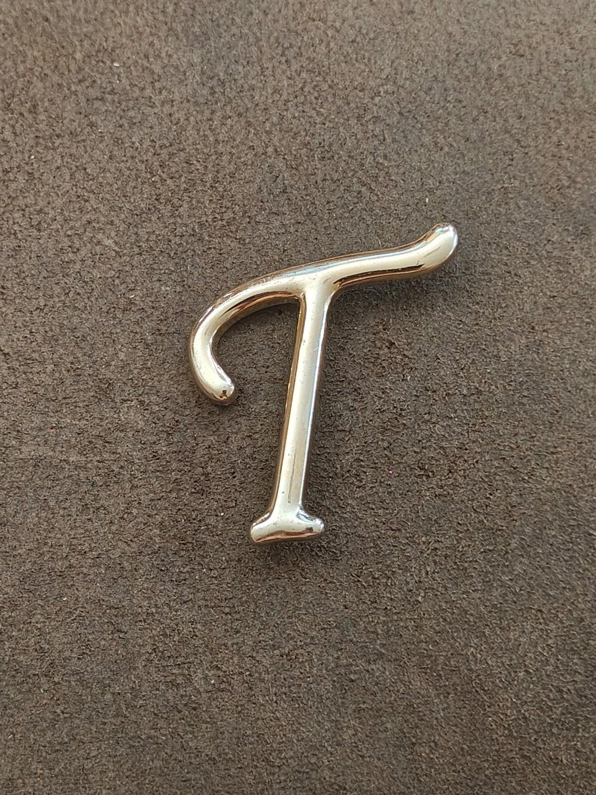 1980s Monogram Initial Letter T Silver Tone Pin/Brooch