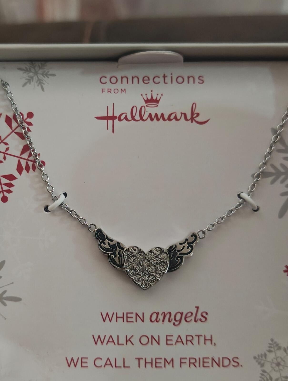 Connections From Hallmark Stainless Steel Heart & Angel Wings Necklace.