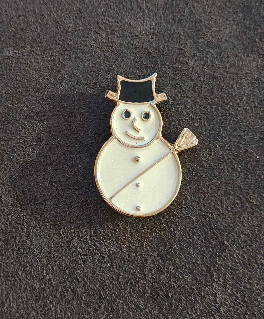 1980s Gold Tone Enamel Holiday Snowman Brooch