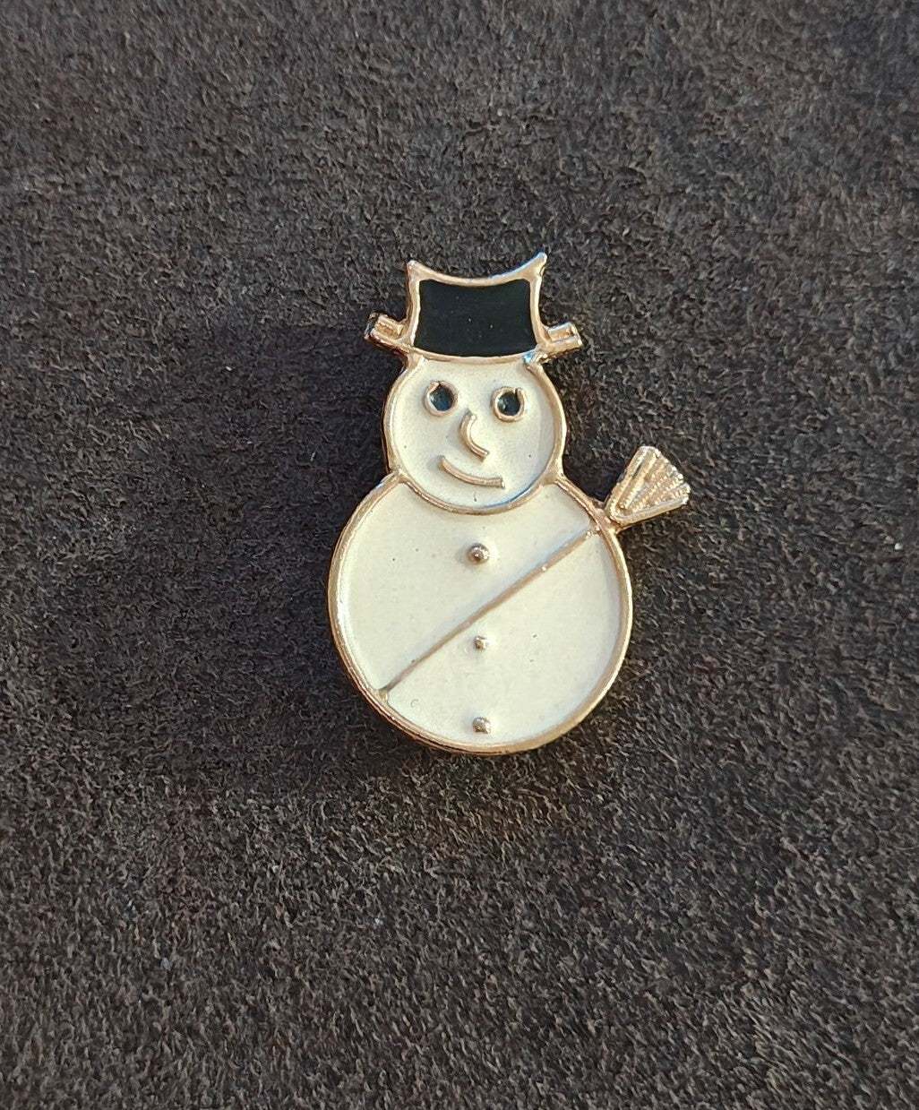 1980s Gold Tone Enamel Holiday Snowman Brooch