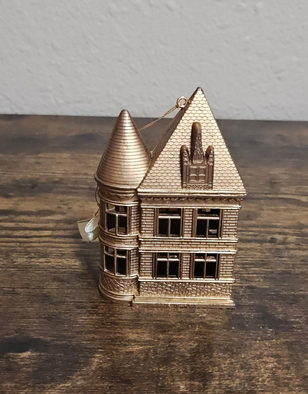 1980s Molded Gold Tone Plastic Victorian Style House Ornament