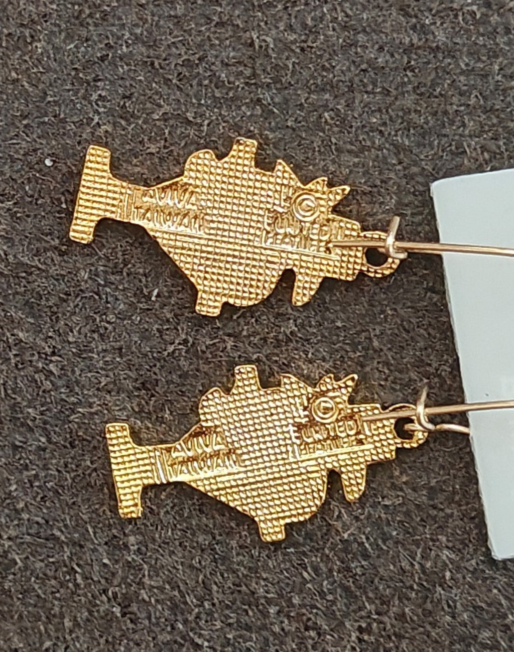 70s Peanuts Woodstock Initial "Y" Gold Tone Cloisonné Enamel Dangle Earrings New