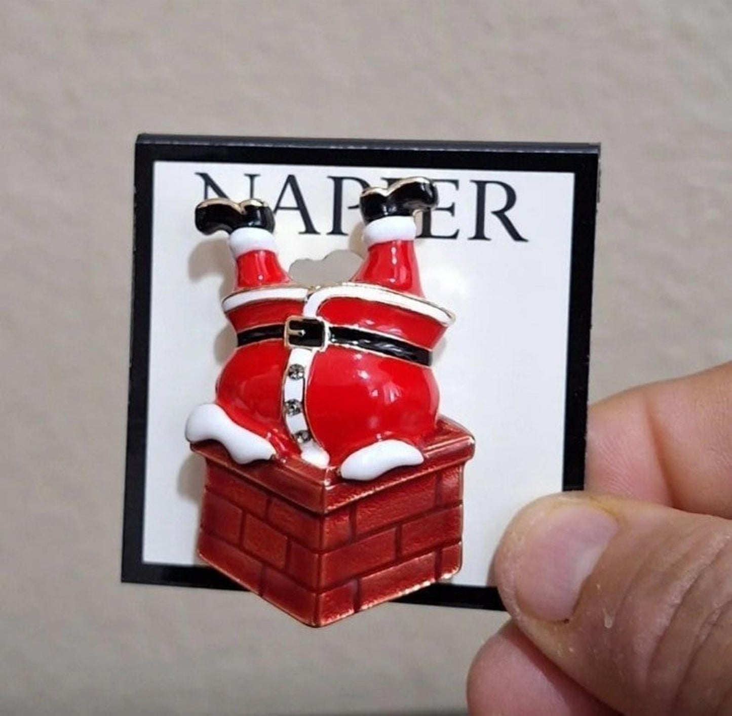 Cute Napier Santa Climbing Down A Chimney Enamel Pin New On Card
