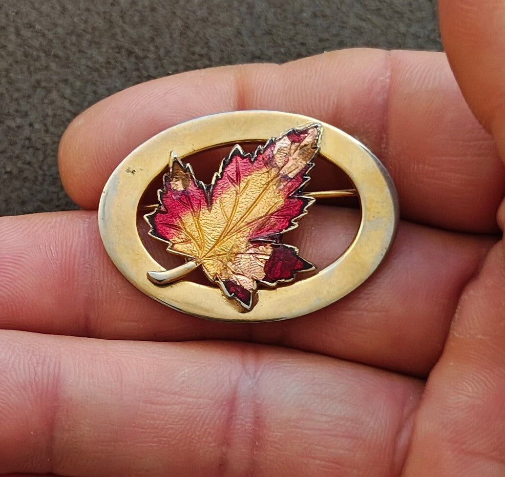 1950s/60s Gold Tone Enamel Maple Leaf Brooch