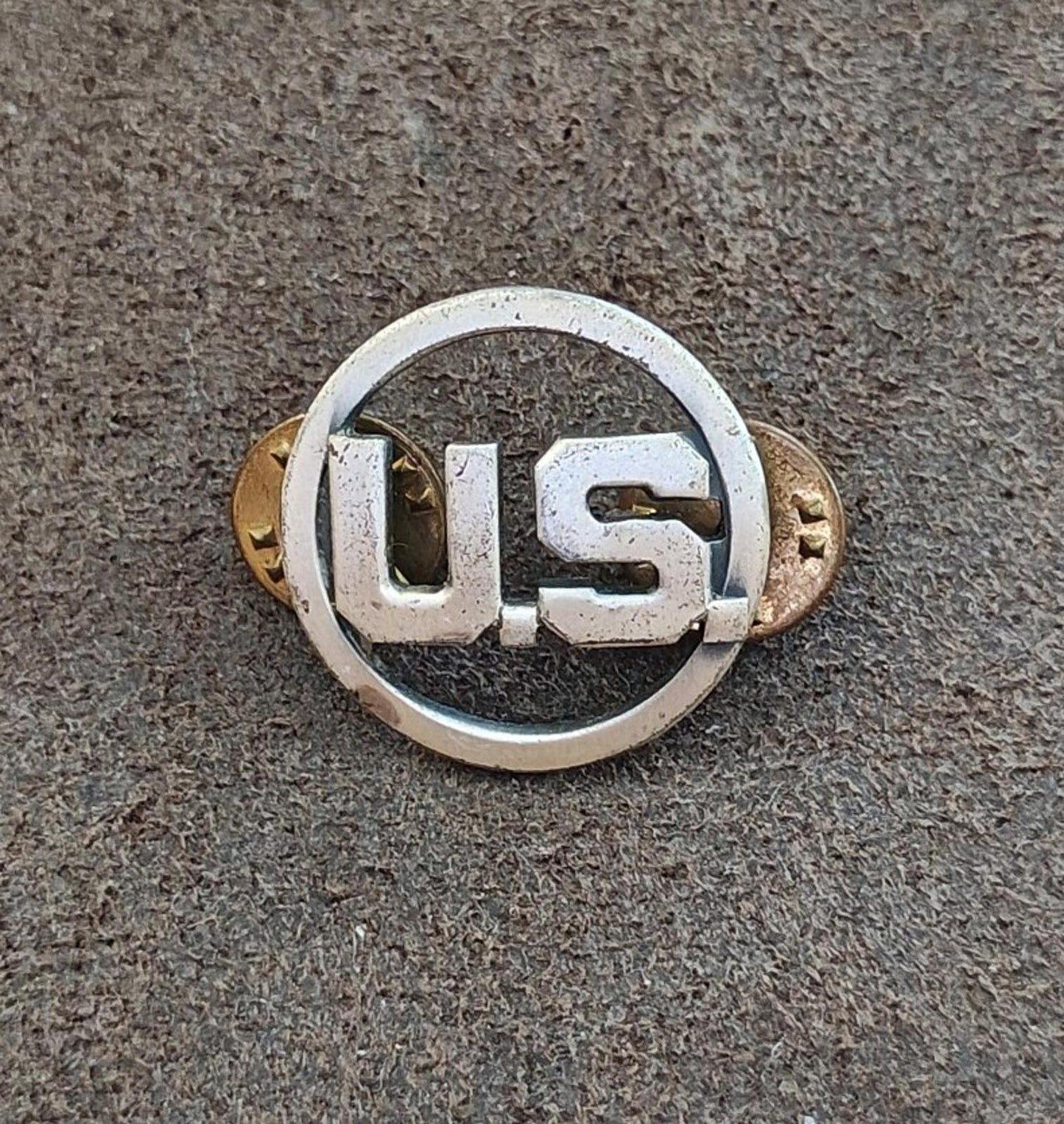 1940s World War 2 US Military Silver Tone Metal U.S. Initials Pin.