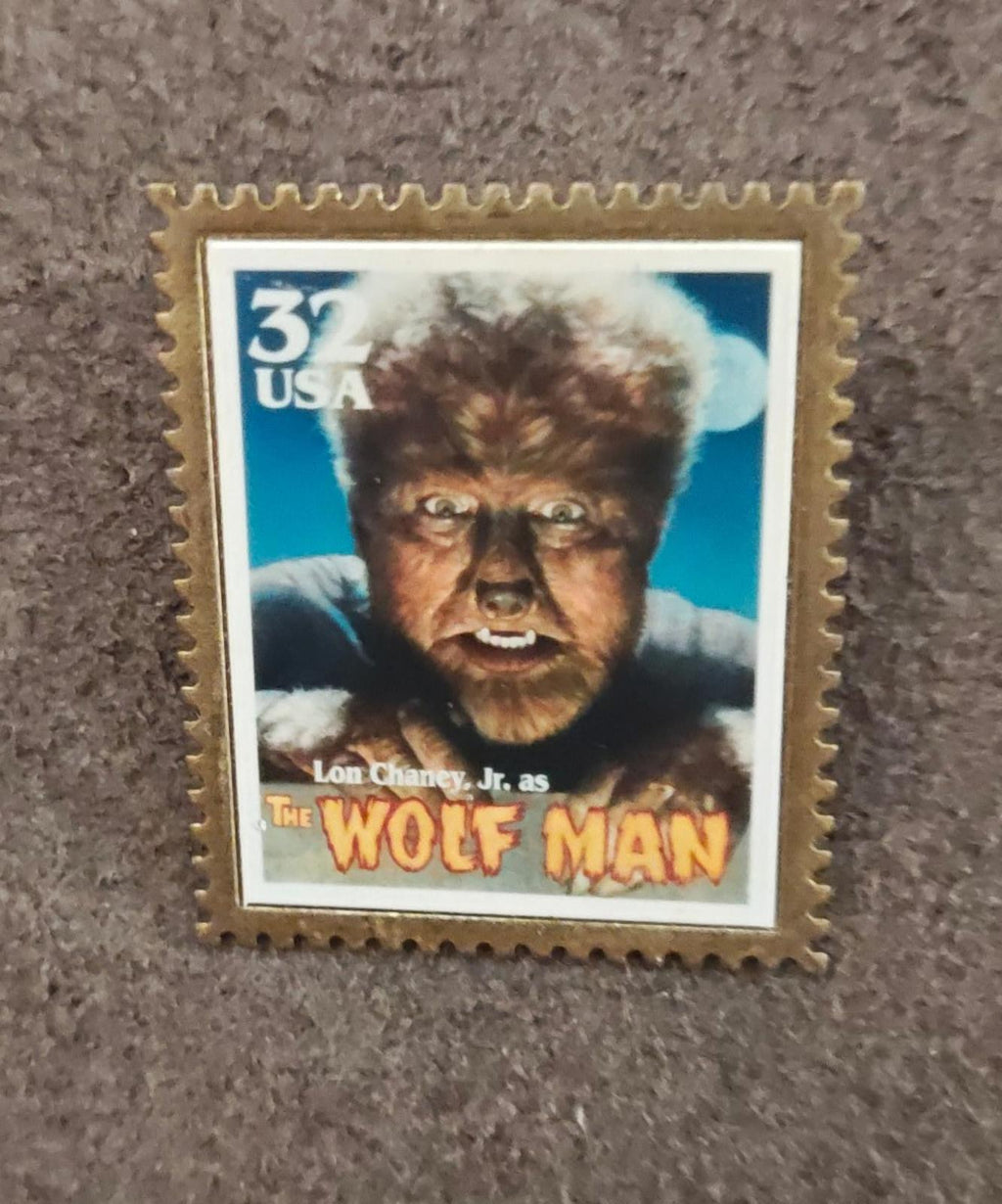 1997 USPS Classic Monster Stamp Gold Tone Wolfman Lon Chaney Jr. Pin